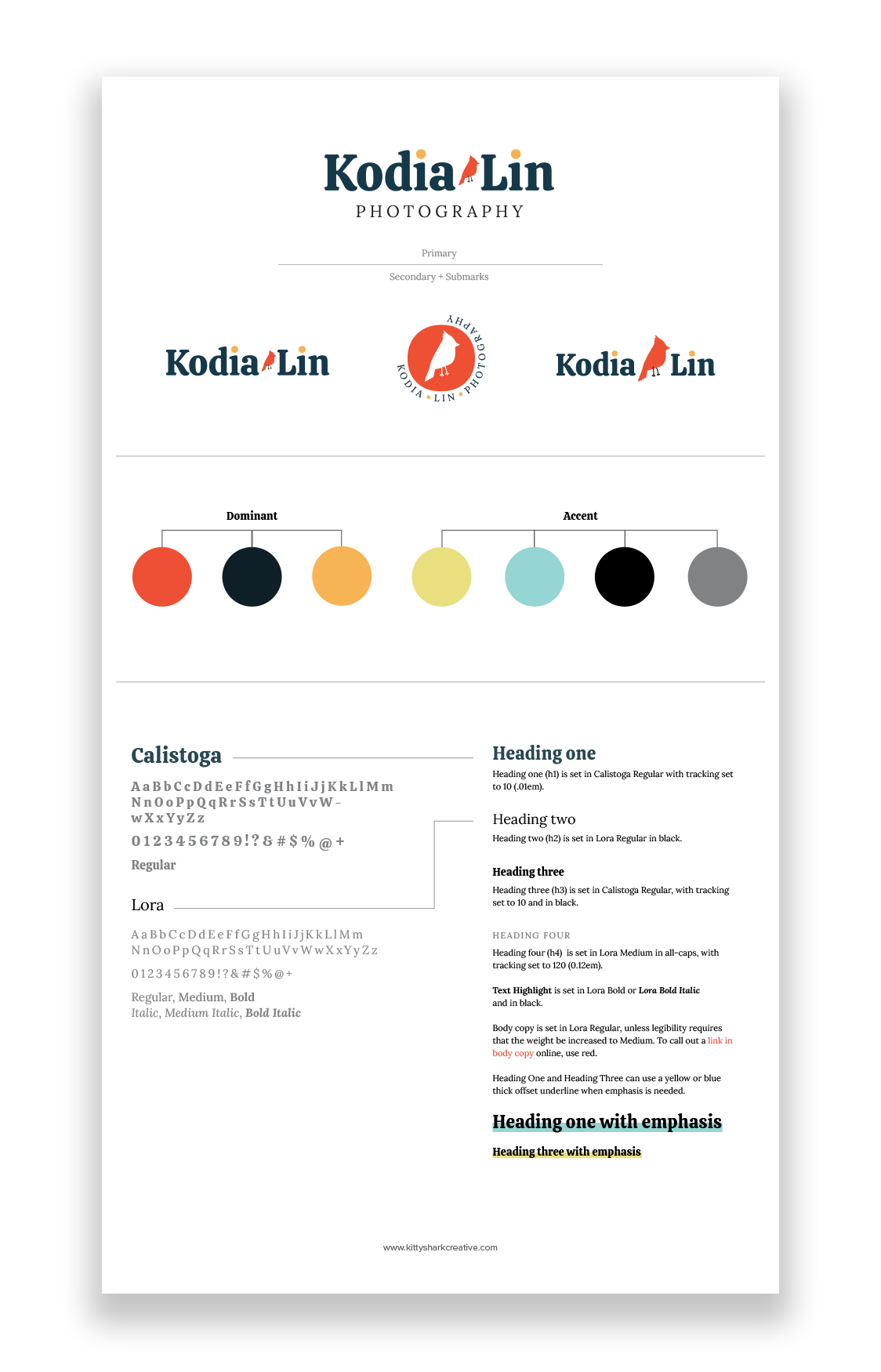 Kodia Lin Photography brand design style guide overview